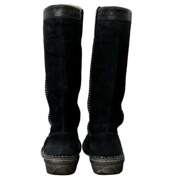 UGG Swell Mid-Calf Winter Boots in Black Suede Tooled Leather Cuff Detail Size 6 - Picture 3 of 7